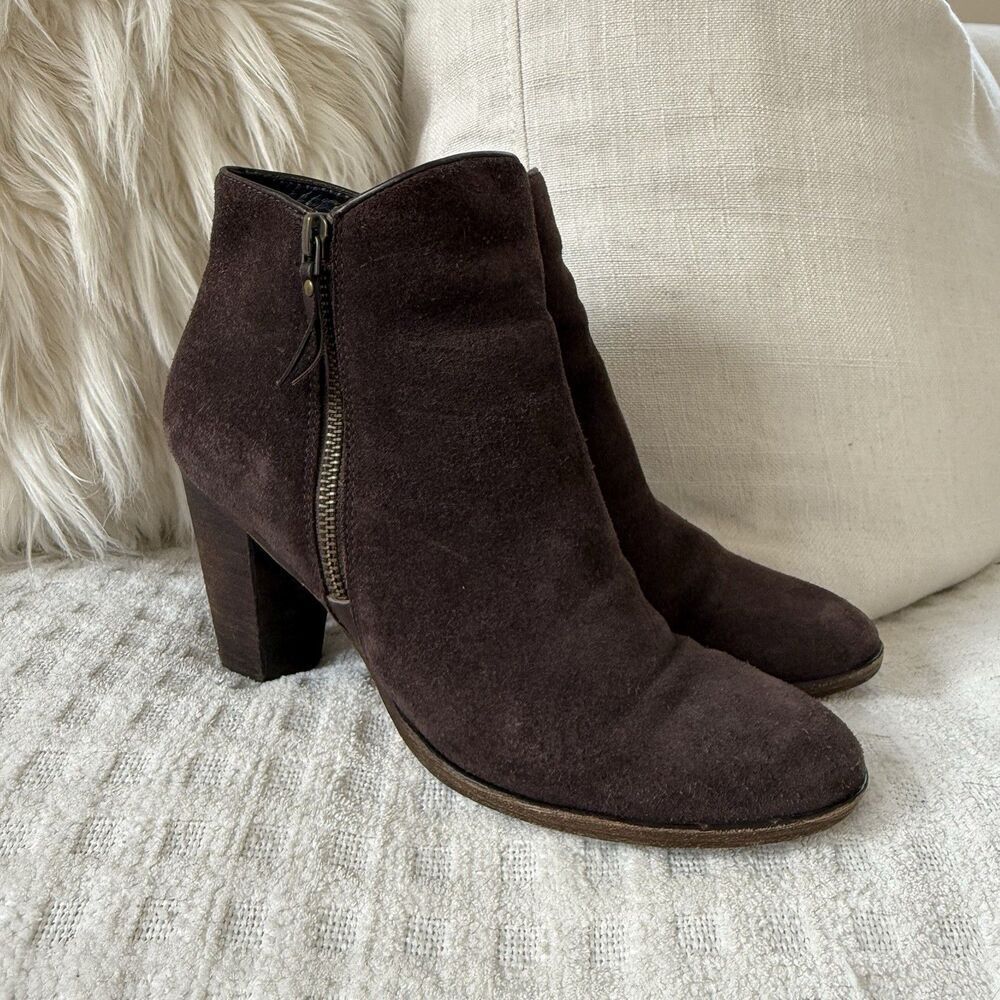 Cole Haan Women's Hayes Bootie Size 8 B Dark Brown Suede Leather Zip Heeled